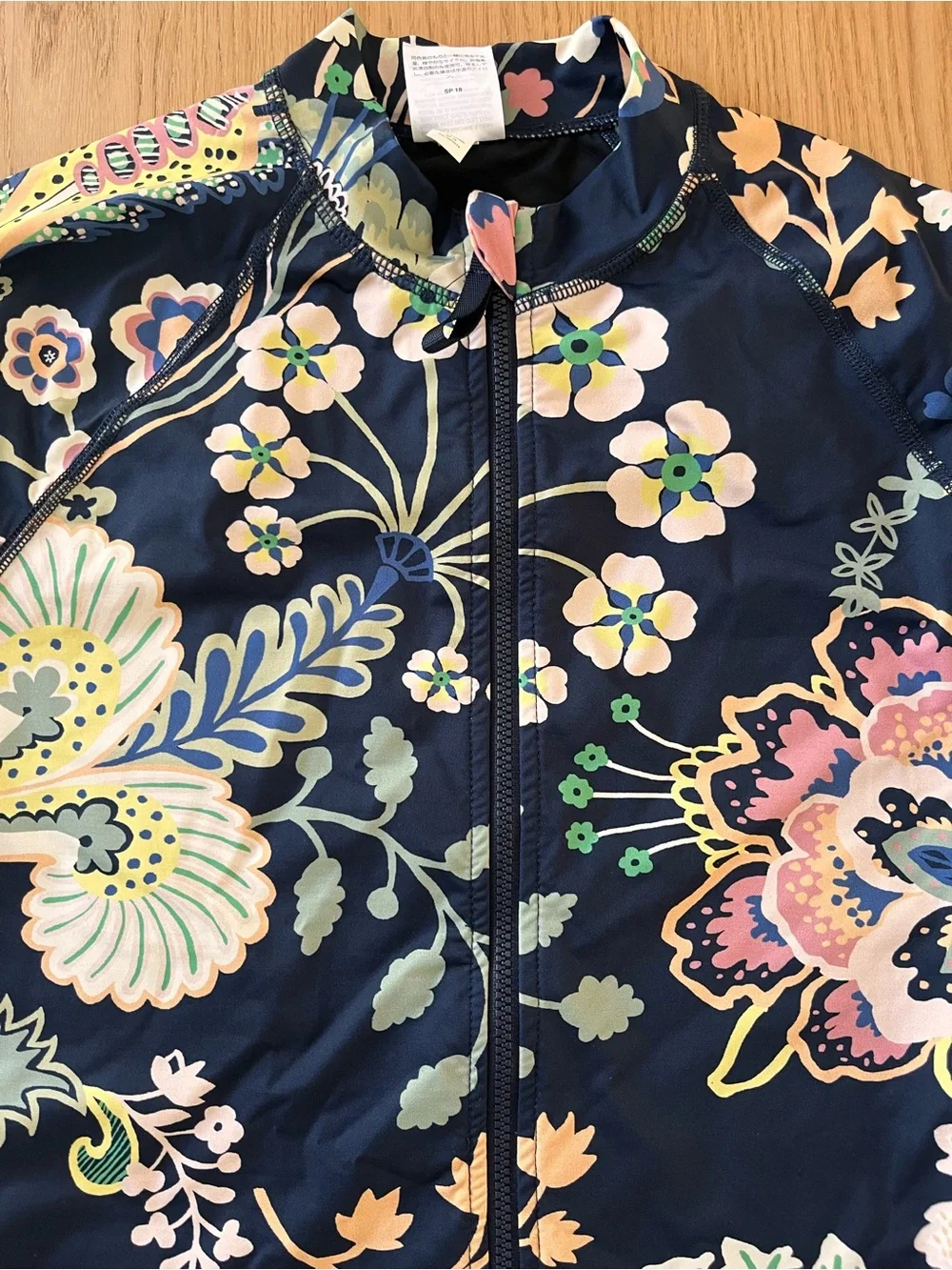 J. Crew Navy Floral Long-Sleeve Zip One-Piece Swimsuit